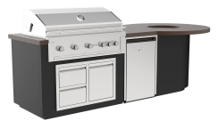 Videl 112 Inch Luxe Fire Pit Kitchen Island with 42 Inch Gran Fuego Grill and Fridge