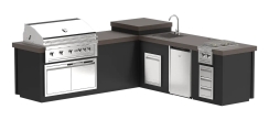 Videl 112 Inch Maestro L-Shaped Kitchen Island with 42 Inch Grill -  Refrigerator -  Sink -  and Riser