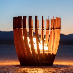 The Outdoor Plus 36 Inch Corten Steel Aurora Fire Sculpture - Spark Glow Push Button