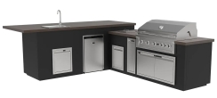 Videl 134 Inch Maestro L-Shaped Kitchen Island with 42 Inch Gran Fuego Grill -  Refrigerator and Sink