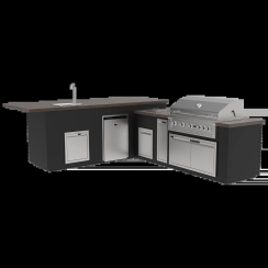 Videl 134 Inch Maestro L-Shaped Kitchen Island with 42 Inch Gran Fuego Grill -  Refrigerator and Sink