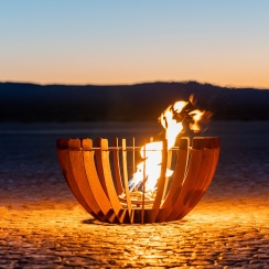 The Outdoor Plus 30 Inch Corten Steel Astro Fire Sculpture - Fire Glow Push Button