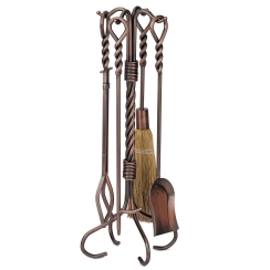 Uniflame 5 Piece Antique Copper Fireplace Tool Set with Twist Handles