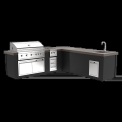 Videl 112 Inch Maestro L-Shaped Kitchen Island with 42 Inch Gran Fuego Gril -  Side Burner and Sink