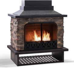 Sunjoy 48 Inch Stone Farmington Outdoor Wood Burning Fireplace