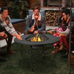 Costway 36 Inch Round Tile Look Woodburning Patio Fire Pit Table