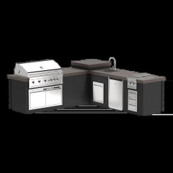 Videl 112 Inch Maestro L-Shaped Fire Pit Kitchen Island with 42 Inch Grill -  Refrigerator and Sink
