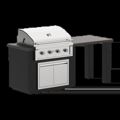 Videl 84 Inch Alta Outdoor Kitchen Island with 36 Inch Gran Fuego 4 Burner Grill and Table Bar