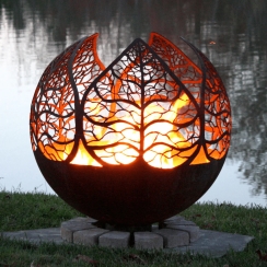 The Fire Pit Gallery 37 Inch Autumn Sunset Leaf Sphere Fire Pit with Flat Steel Base