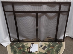 (Open Box Item) - Pilgrim 44 Inch Burnished Bronze Forged Iron Fireplace Screen with Doors