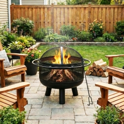 Costway 24 Inch Woodburning Fire Pit with Screen and Hook