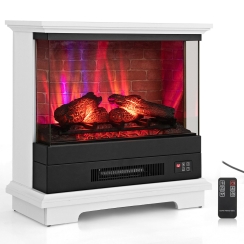 Costway 27 Inch Bay Front Electric Fireplace and Freestanding Mantel