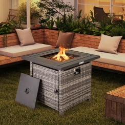 Costway 29 Inch Square Rattan Propane Fire Pit Table