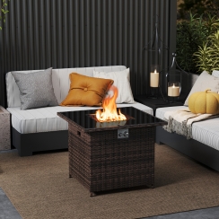 Costway 33 Inch Square Tempered Glass Top Propane Fire Pit Table