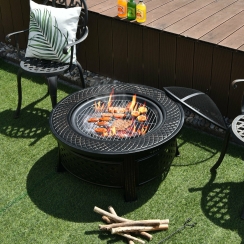 Costway 32 Inch Outdoor Fire Pit with BBQ Grill Grate