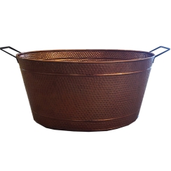 Dagan 17 Inch Oval Hammered Copper Fireplace Log Bucket