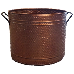 Dagan 13 Inch Round Hammered Copper Fireplace Log Bucket