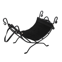 Dagan Black Wrought Iron Log Holder with Suede Carrier