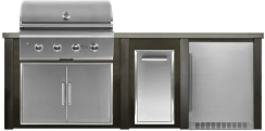 Haven Outdoor 8 Foot Coyote Outdoor Kitchen Island with Fridge and Trash Center