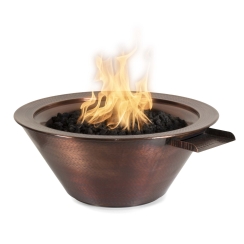 The Outdoor Plus 36 Inch Hammered Copper Cazo Gas Fire and Water Bowl