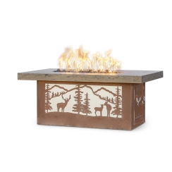 The Outdoor Plus 60 Inch Rectangular GFRC and Corten Steel Outback Deer Country Gas Fire Pit
