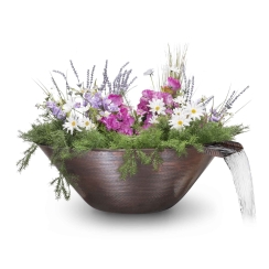 The Outdoor Plus 31 Inch Hammered Copper Remi Planter and Water Bowl