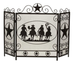 Dagan 50 3/4 x 34 3/4 Inch 3 Fold Cowboy and Star Arched Fireplace Screen