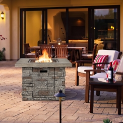 Costway 35 Inch Square Stone Side Propane Fire Pit Table