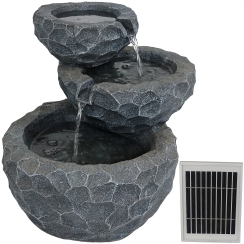 Sunnydaze 17 Inch Three-Tier Chiseled Basin Solar Fountain with Battery Backup