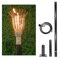 The Outdoor Plus 94 Inch Basket Gas Torch and In-Ground Post Kit - 12V Electronic Ignition