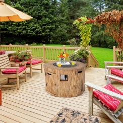Costway 40 Inch Round Wood Look Propane Fire Pit Table