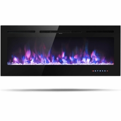 Costway 50 Inch Wall Mount or Recessed Linear Electric Fireplace with Crystals