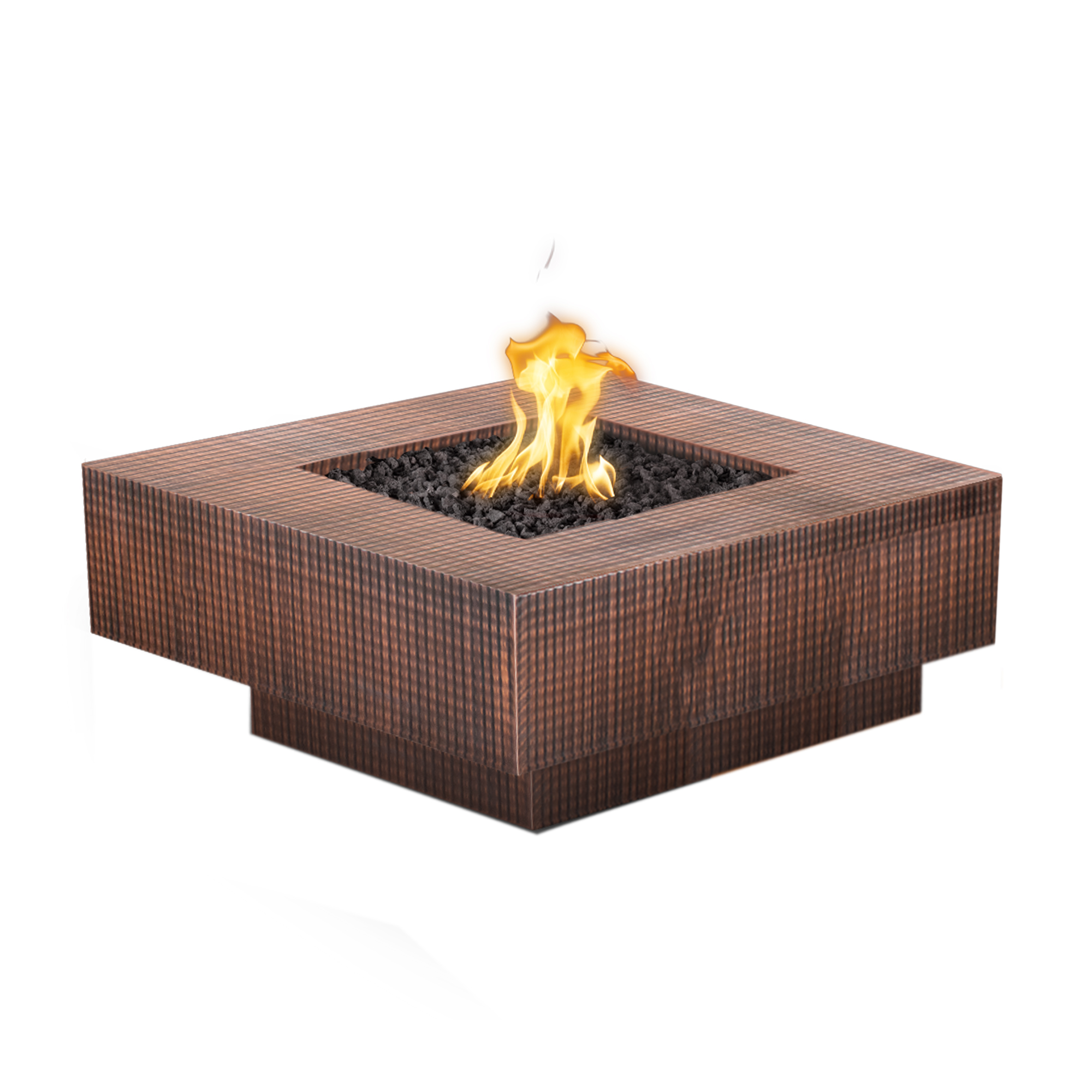 The Outdoor Plus 48 Inch Square Cabo Hammered Copper Gas Fire Pit with Flame Sense