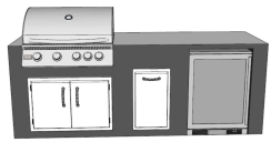 COKI 8 Foot Outdoor Island with Grill -  Access Doors -  Trash Drawer -  and Fridge