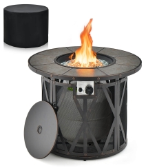 Costway 32 Inch Round Mesh Side Propane Fire Pit Table