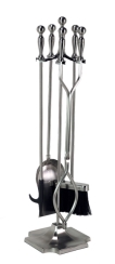 Dagan 31 Inch Four-Piece Ball and Peak Fireplace Tool Set - Pewter