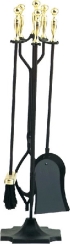 Dagan 31 Inch Four-Piece Ball and Peak Fireplace Tool Set - Polished Brass Accents