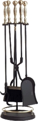 Dagan 31 Inch Four-Piece Ball and Rail Fireplace Tool Set - Antique Brass Accents