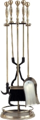 Dagan 31 Inch Four-Piece Ball and Rail Fireplace Tool Set - Antiqued Brass