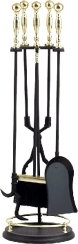 Dagan 31 Inch Four-Piece Ball and Rail Fireplace Tool Set - Polished Brass Accents