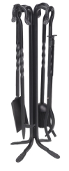 Dagan 31 Inch Four-Piece Texture and Twist Fireplace Tool Set - Black