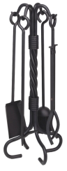 Dagan 31 Inch Four-Piece Twisted Stem Fireplace Tool Set with Round Brush - Black