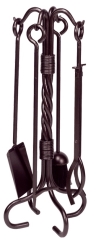 Dagan 31 Inch Four-Piece Twisted Stem Fireplace Tool Set with Round Brush - Bronze
