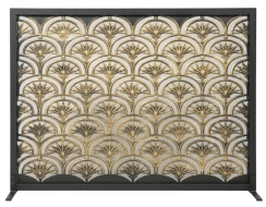 Dagan Black and Antique Gold Fan Single Panel Fireplace Screen