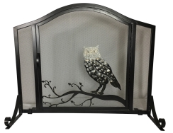 Dagan Brushed Bronze Owl Arched Black Wrought Iron Fireplace Screen