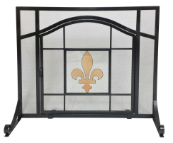 Dagan Fleur de Lis Wrought Iron Fireplace Screen with Door
