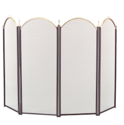 Dagan Four Fold Arched Polished Brass and Black 52 Inch Fireplace Screen