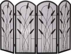 Dagan Four Panel Cattails Plant Arched Fireplace Screen