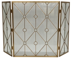 Dagan Three Fold Beveled Glass Diamond and Circle Fireplace Screen