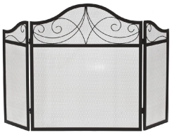 Dagan Three Fold Scroll Design Black Wrought Iron Fireplace Screen